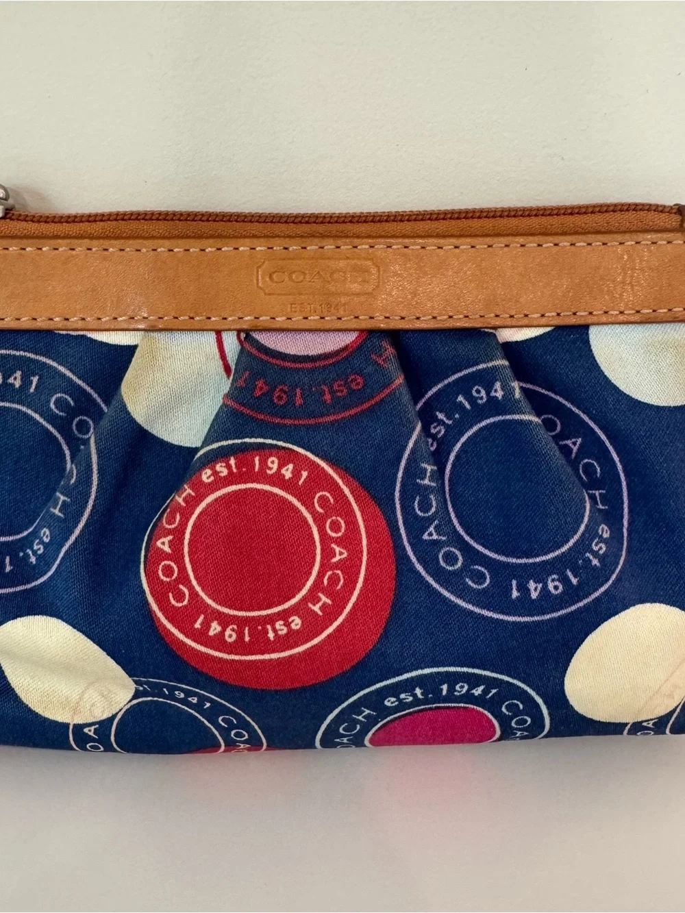 COACH Polka Dot Leah F14667 Red White And Blue Wristlet